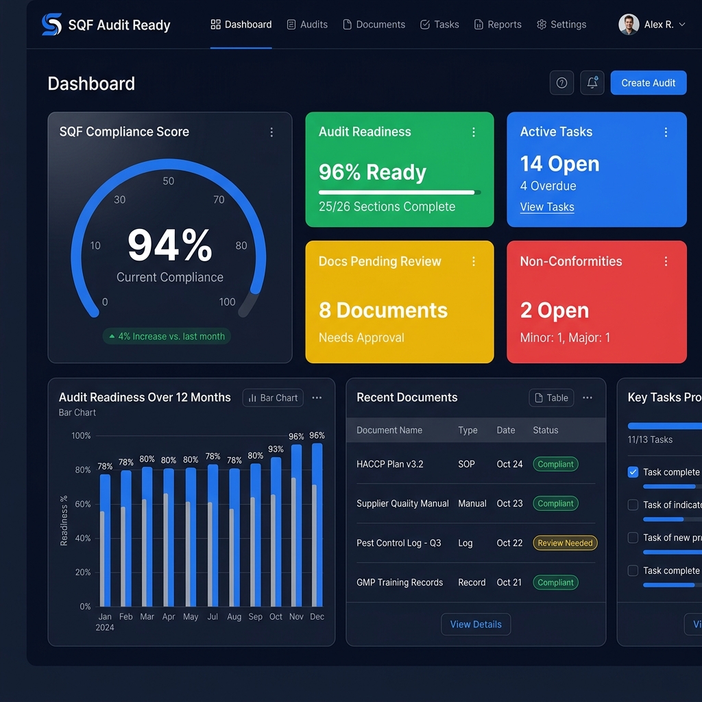 SQF Audit Ready Dashboard screen